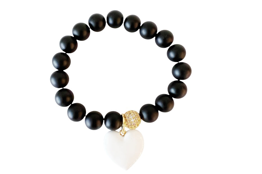 Onyx White Heart Bracelet