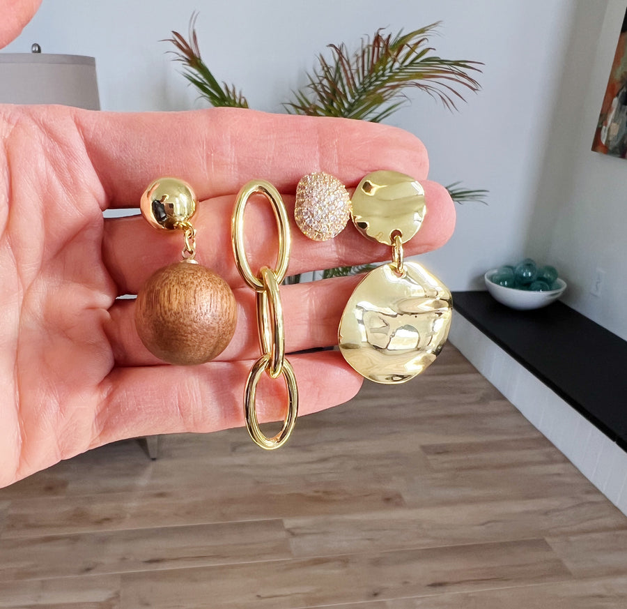 Wooden Ball Drop Earrings