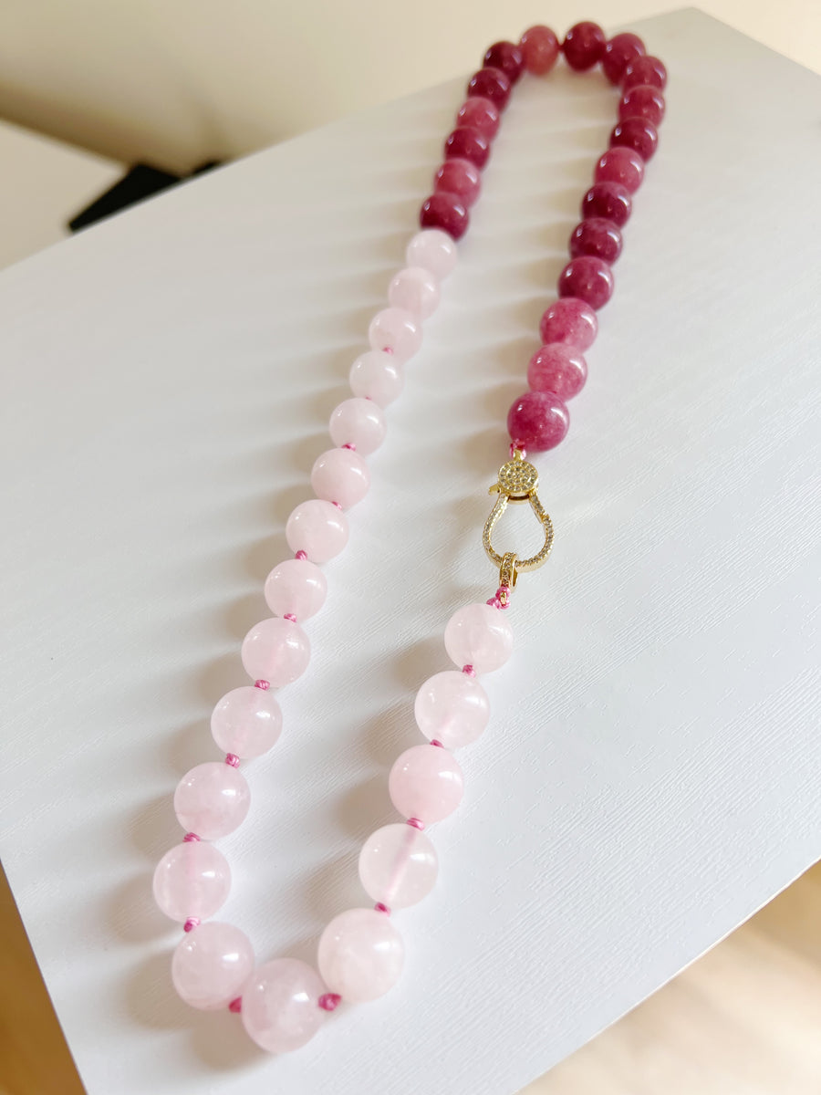 Rose Quartz/Magenta Jade Statement Beaded Necklace