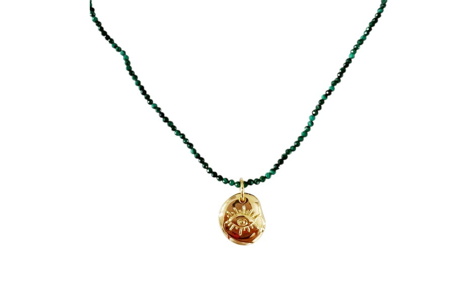 Malachite or Turquoise Protection Pebble Necklace