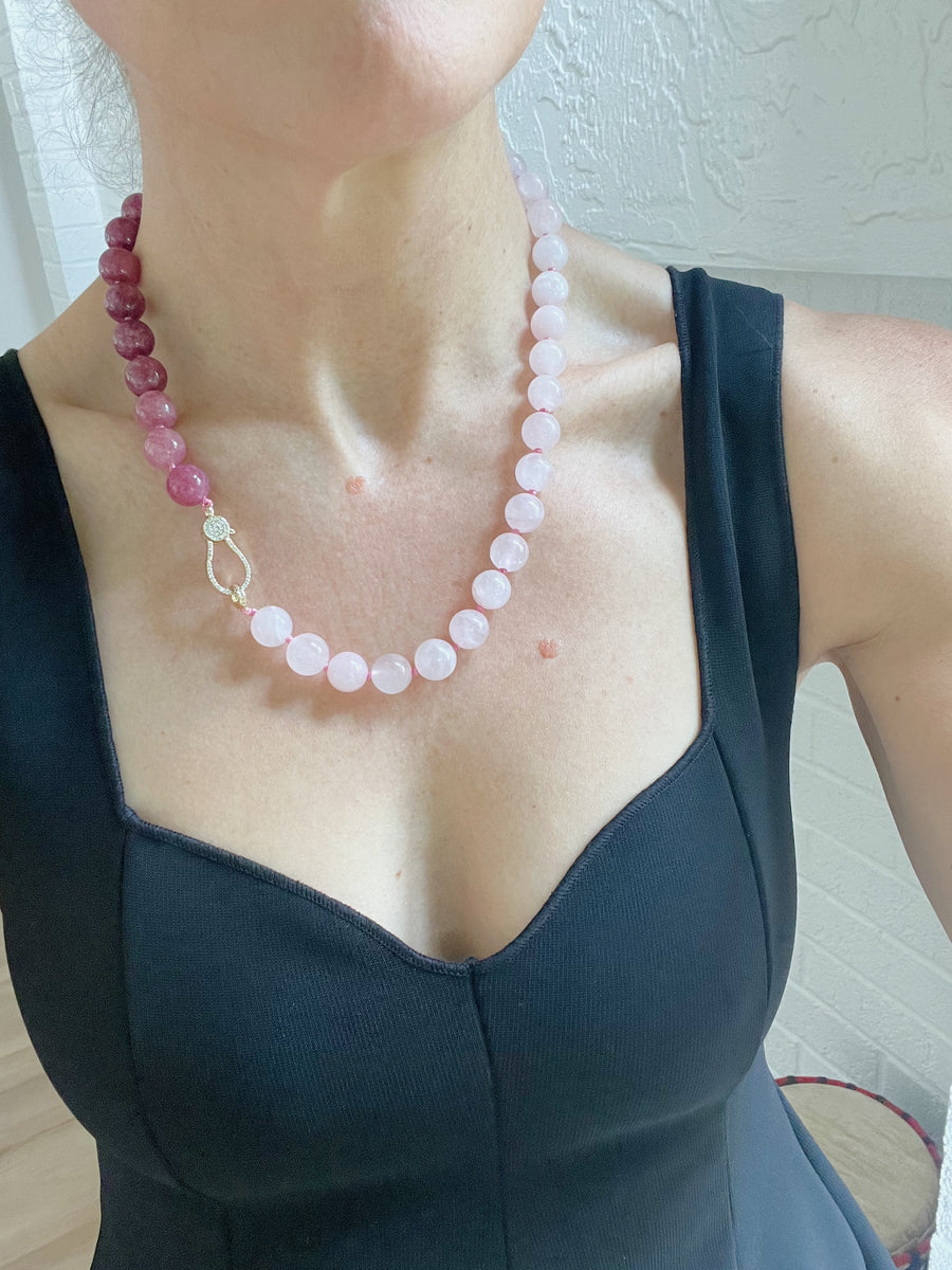 Rose Quartz/Magenta Jade Statement Beaded Necklace