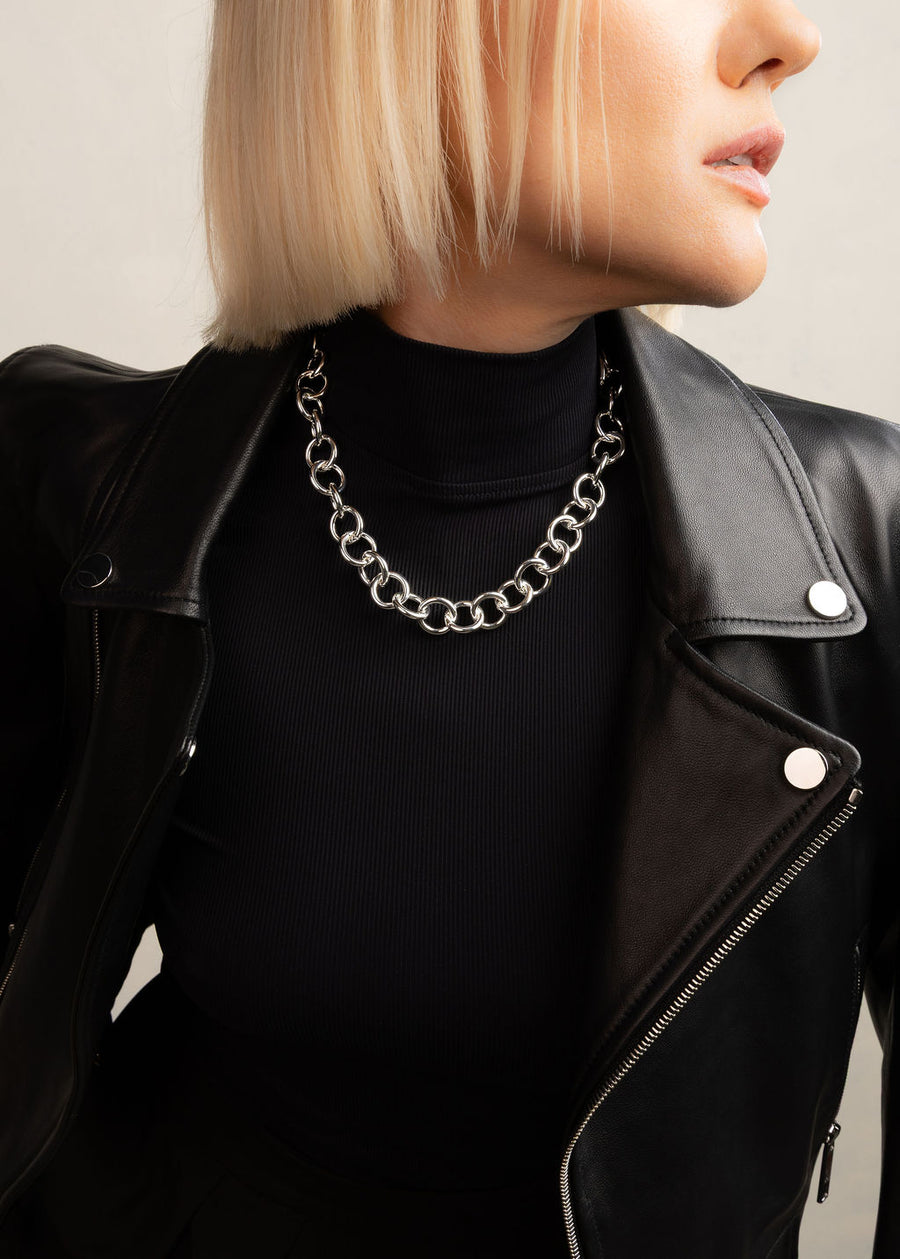 Circle Link Chunky Chain Necklace-Gold or Silver