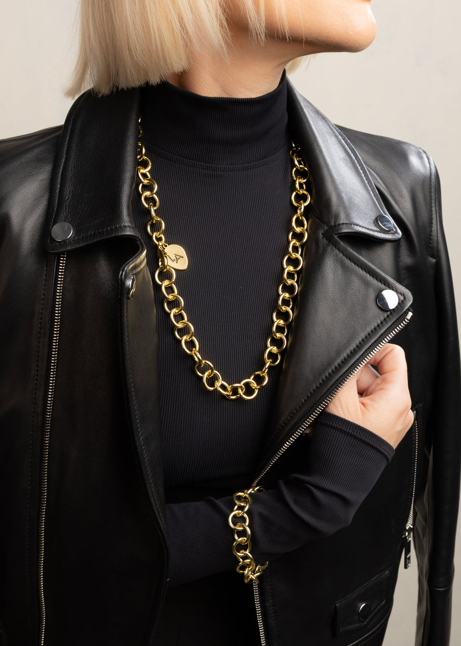 Circle Link Chunky Chain Necklace-Gold or Silver