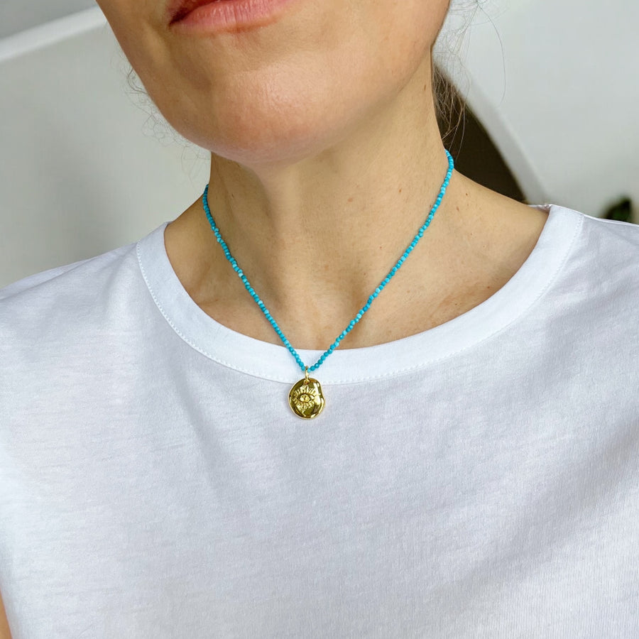 Malachite or Turquoise Protection Pebble Necklace