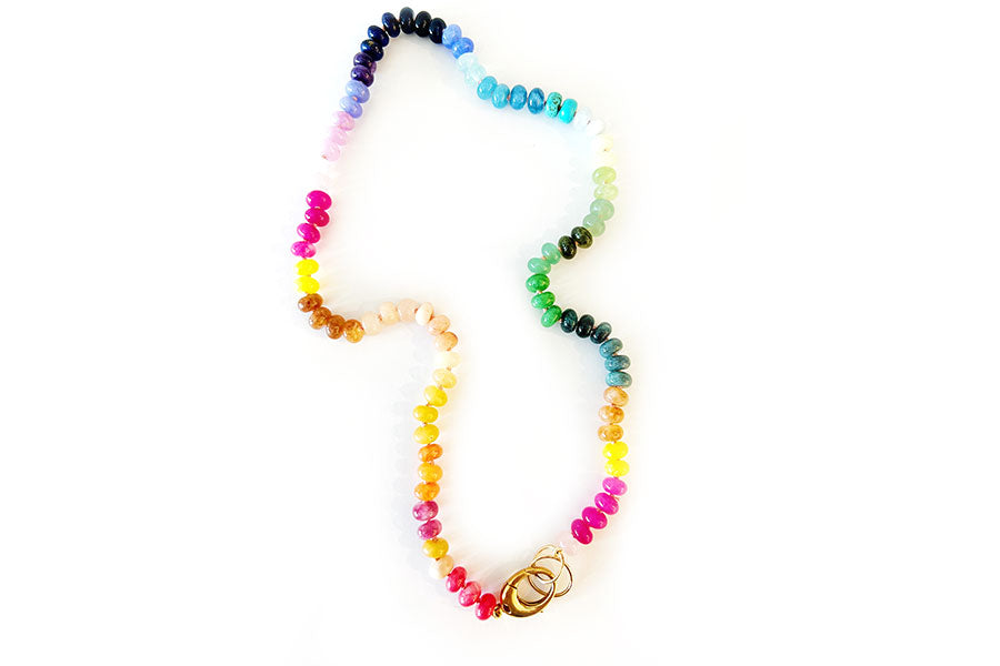 Multicolored Rainbow Gemstone Knotted Necklace