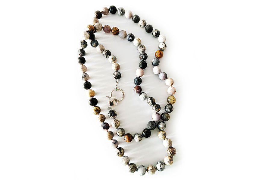 Petrified Wooden Opal Knotted Necklace with Sterling Clasp