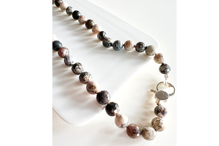 Petrified Wooden Opal Knotted Necklace with Sterling Clasp