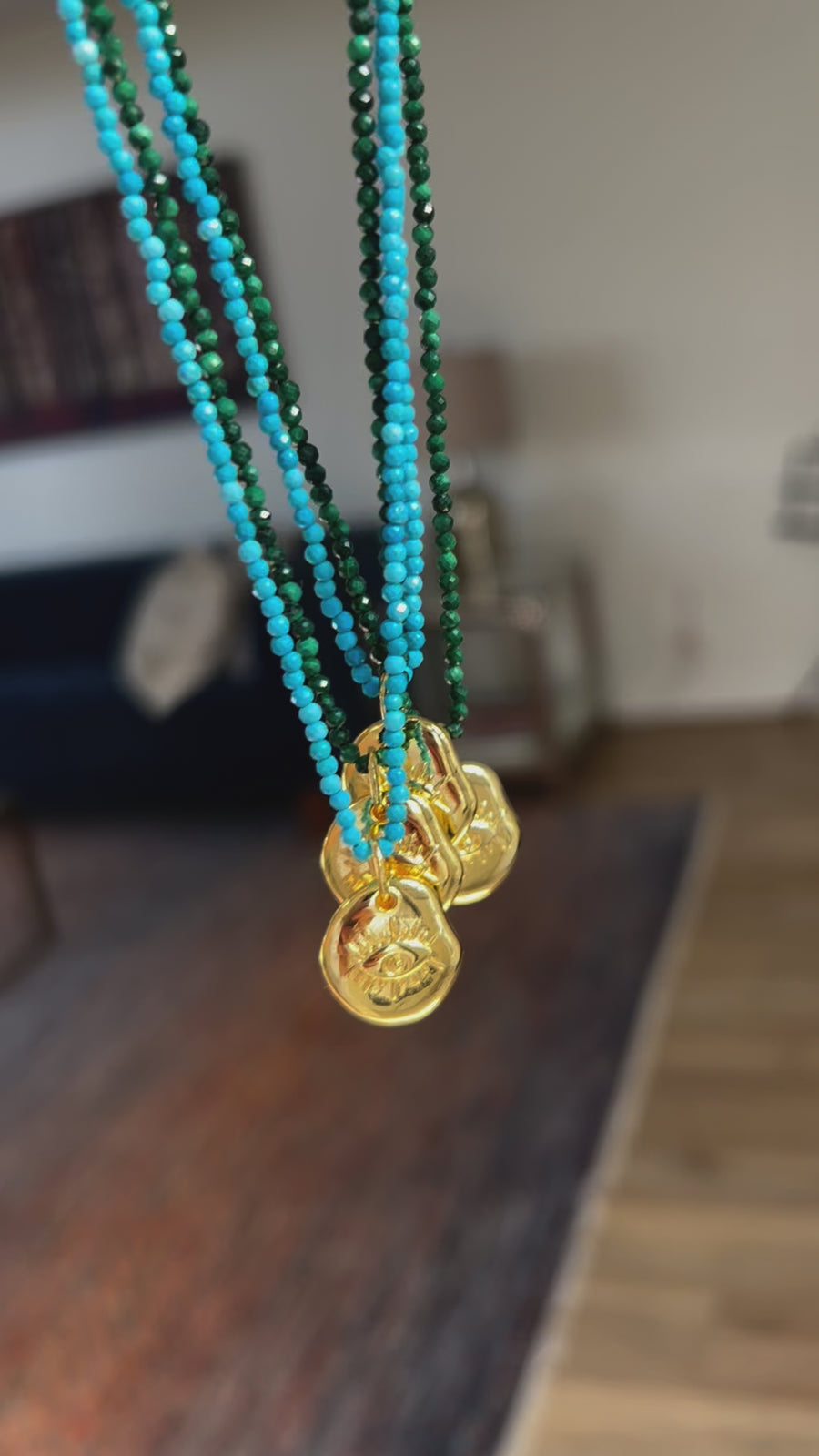 Malachite or Turquoise Protection Pebble Necklace