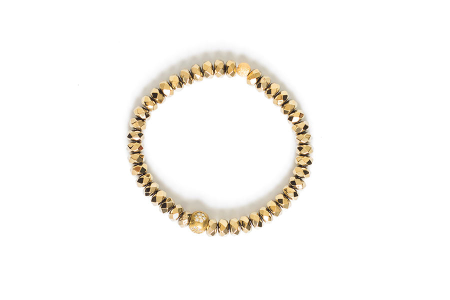 Hematite Rondelle with Brass Shamballa Bead Bracelet