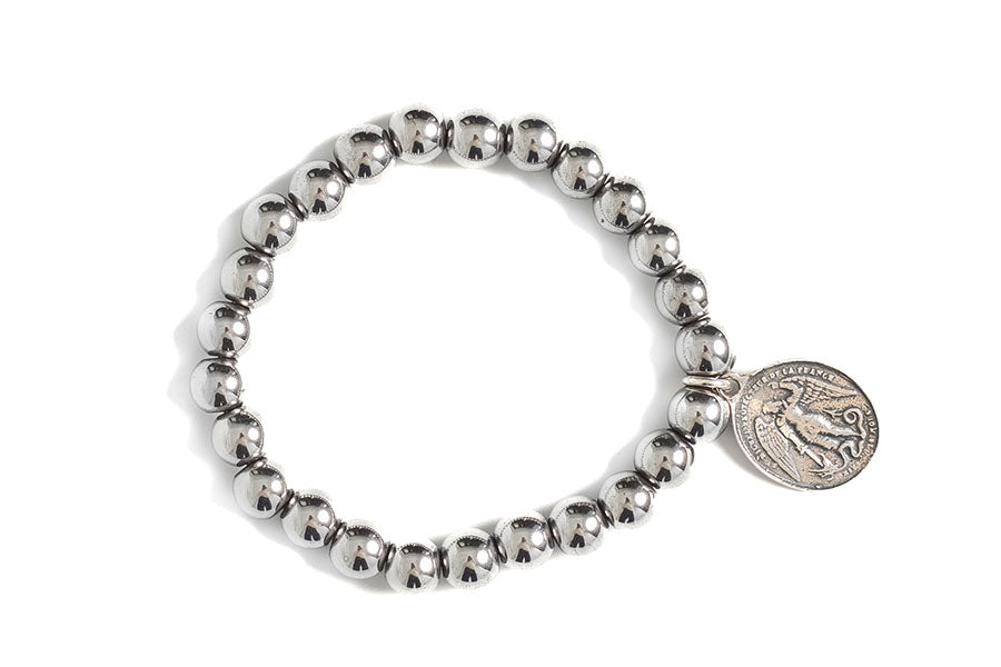 Silver Beaded Bracelet with Sterling St. Michael the Archangel Charm