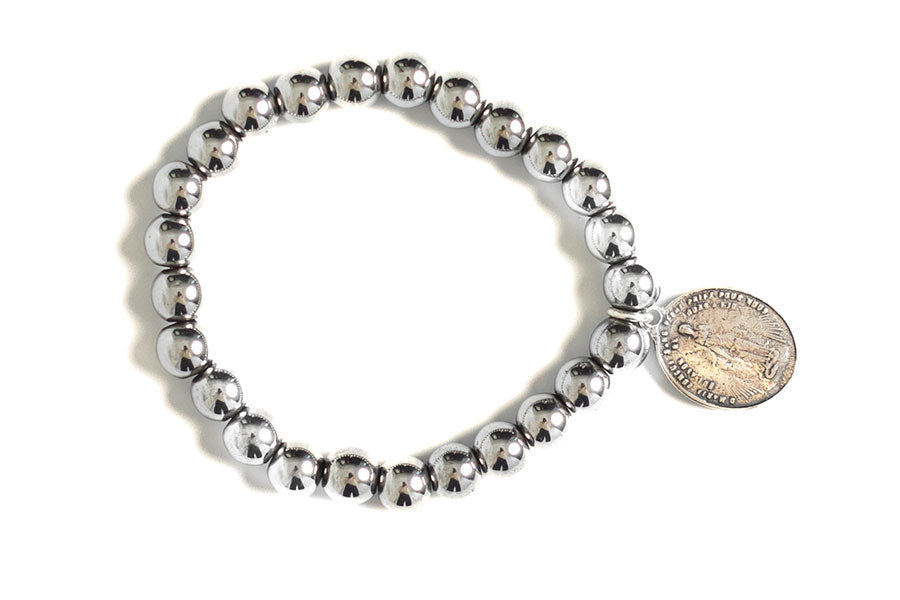 Silver Beaded Bracelet with Sterling St. Michael the Archangel Charm