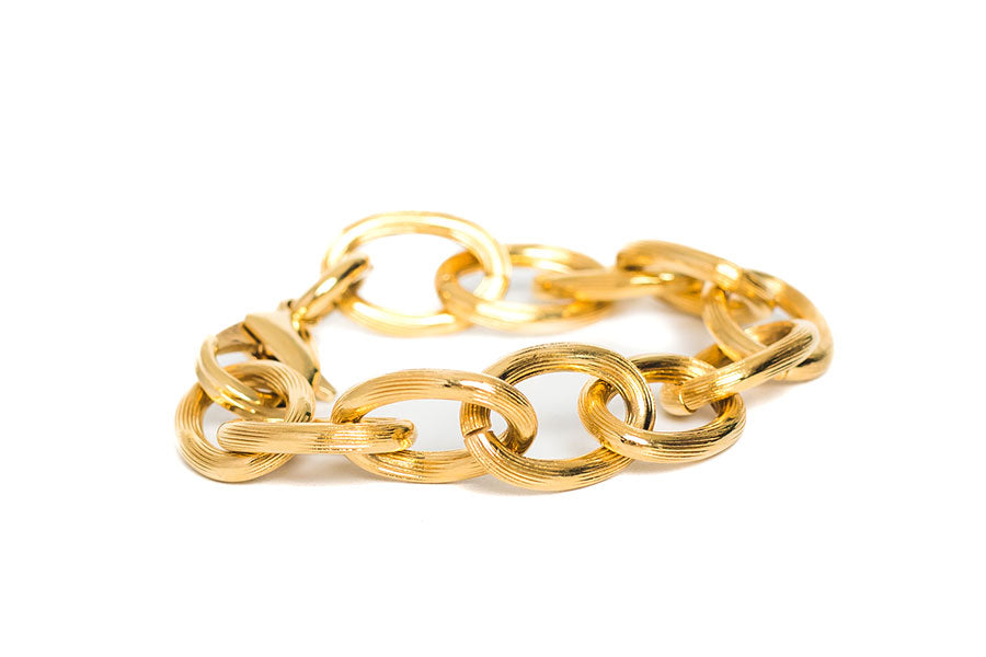 Textured Oval Link Gold Statement Bracelet