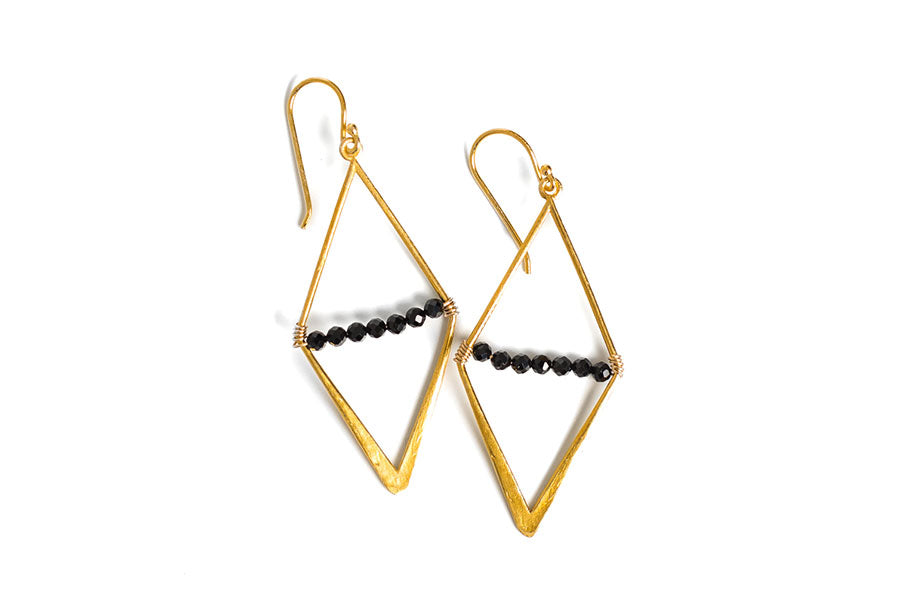 Gold Vermeil and Black Spinel Rhombus Drop Earrings