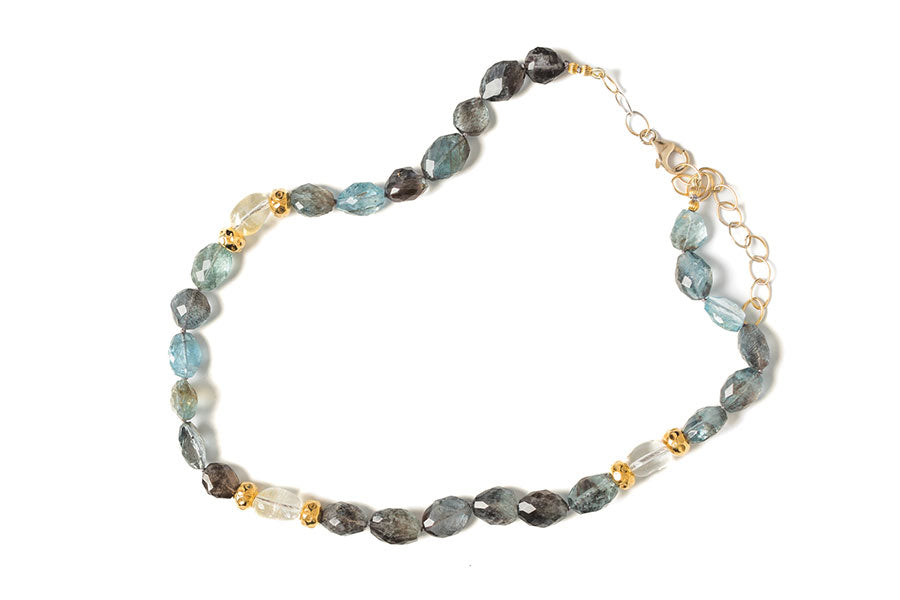 Moss Aquamarine and Gold Necklace