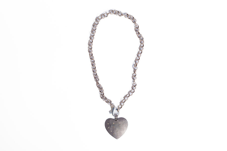 Sterling Large Diamond Heart Pendant Necklace