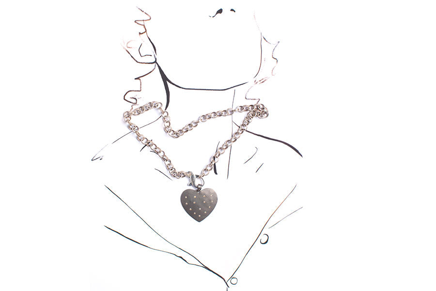 Sterling Large Diamond Heart Pendant Necklace